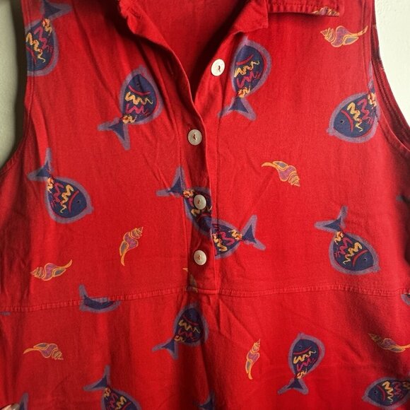 Vintage 90's Zip Code Maxi Dress Tropical Fish Print Womens Large Red Hawaii - Picture 5 of 9